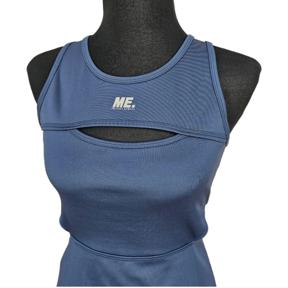 Melody Ehsani ME Womens Sleeveless Halter Mini Dress Sz Small Blue Tennis Prep - Picture 9 of 15